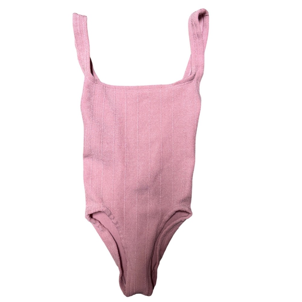 Hunza G Square Neck One Piece Swimsuit Pink One Size NWT